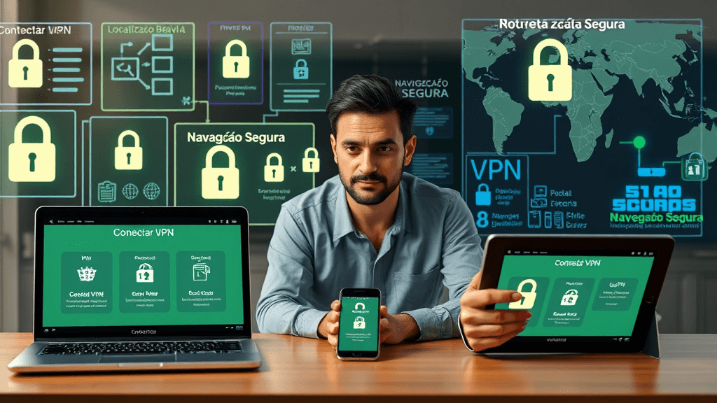 Ambiente tecnológico moderno com dispositivos exibindo vpn (1)