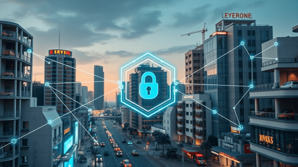 Cidade moderna com blockchain e inovação (1)
